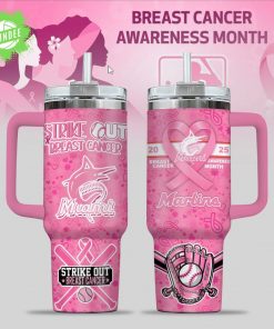 Miami Marlins Breast Cancer Awareness Tumbler With Handle