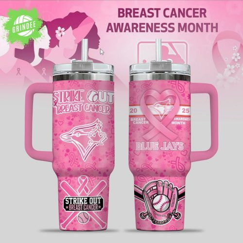 Blue Jays Breast Cancer Awareness Tumbler With Handle