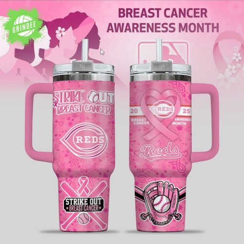 Cincinnati Reds Breast Cancer Awareness Tumbler With Handle