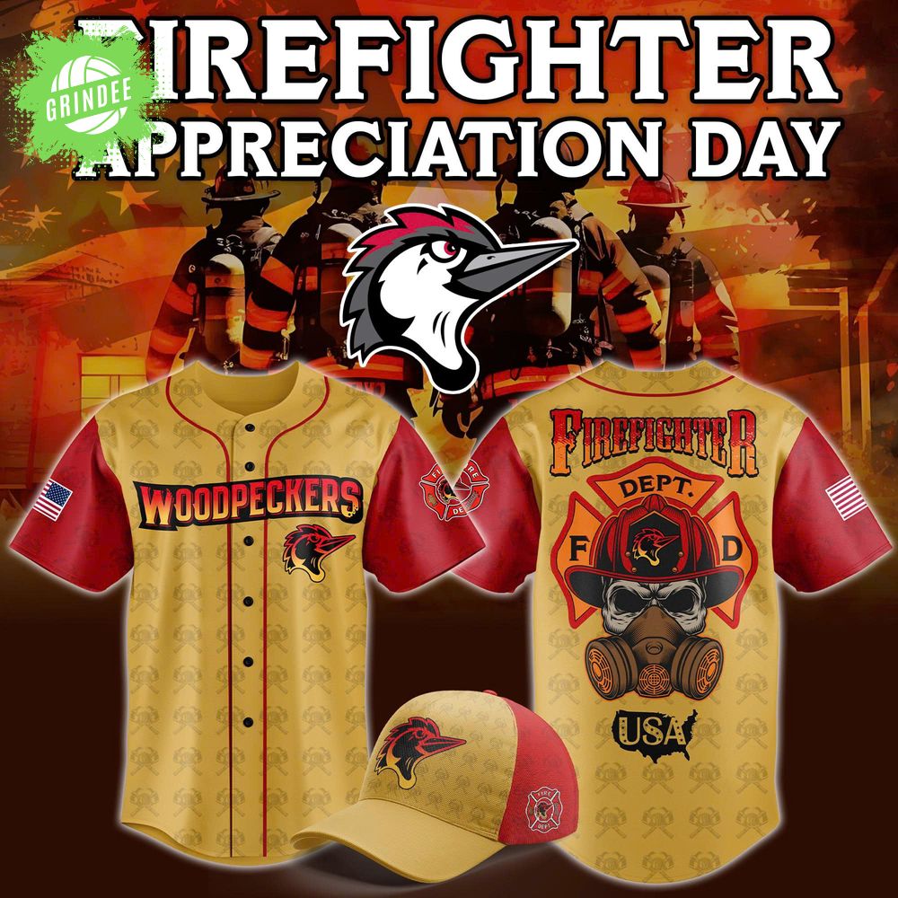Fayetteville Woodpeckers x Firefighter Appreciation Day Baseball Jersey 2025 Fayetteville Woodpeckers x Firefighter Appreciation Day Baseball Jersey 2025