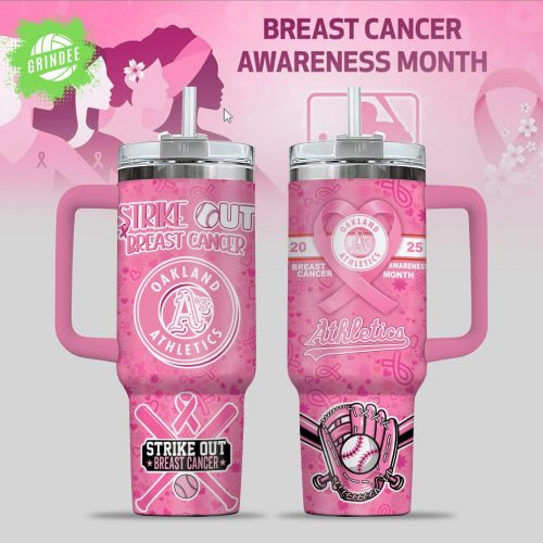 Oakland Athletics Breast Cancer Awareness Tumbler With Handle
