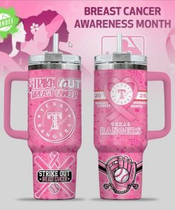 Texas Rangers Breast Cancer Awareness Tumbler With Handle