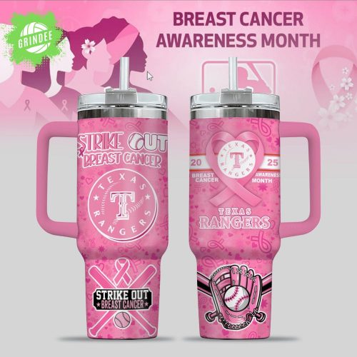Texas Rangers Breast Cancer Awareness Tumbler With Handle