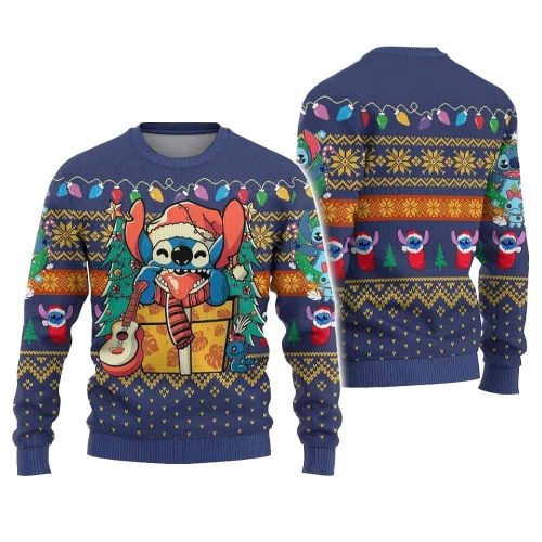 Stitch Santa With Guitar Xmas Gift Ugly Christmas Sweater