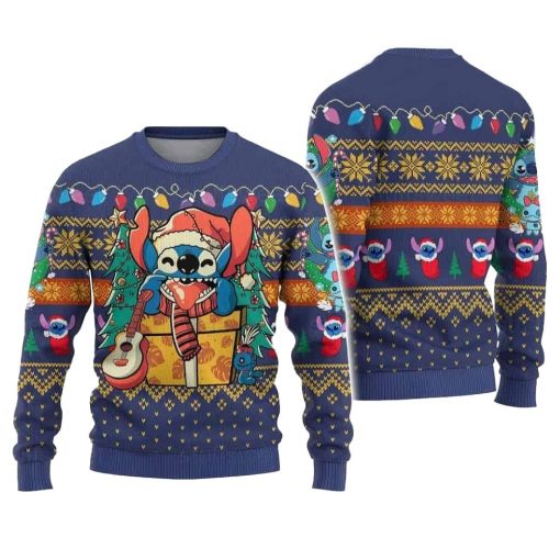 Stitch Santa With Guitar Xmas Gift Ugly Christmas Sweater