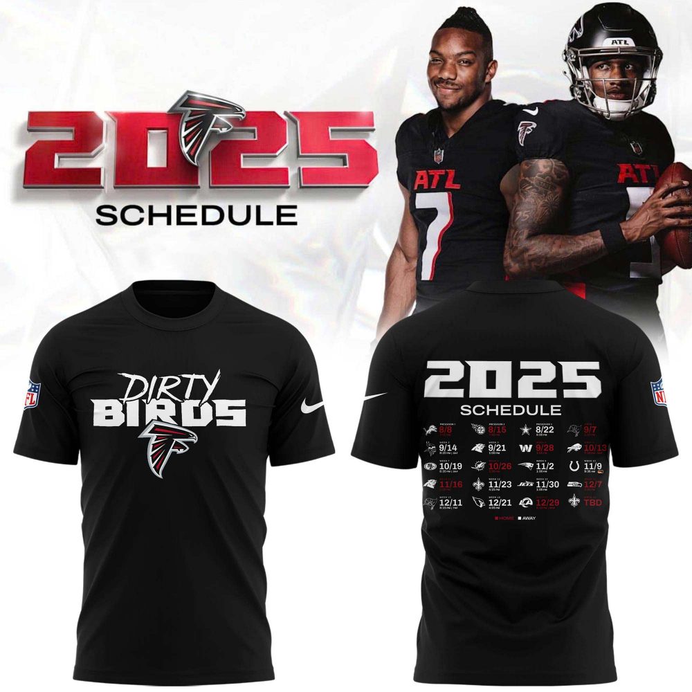 Limited edition Atlanta Falcons 2025 schedule T-shirt – Black