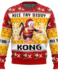 Nice Try Diddy Kong Meme Donkey Kong Ugly Christmas Sweater