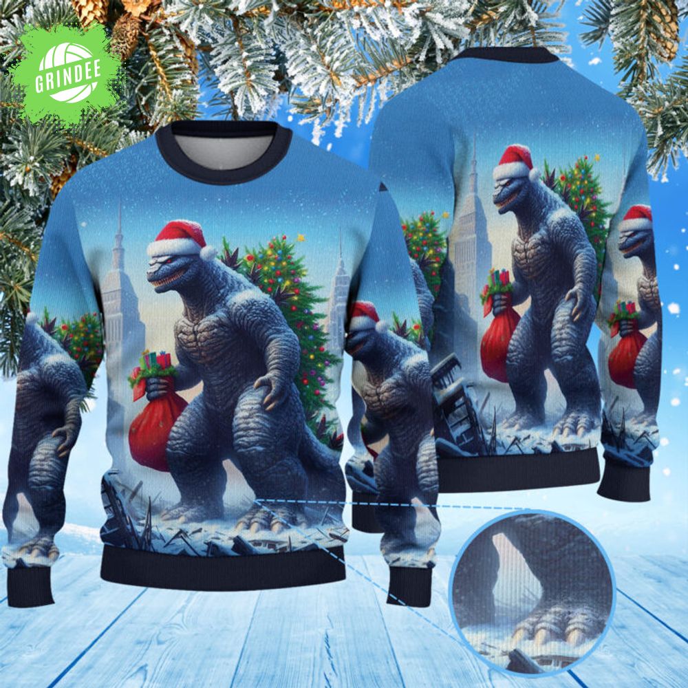Godzilla Christmas Knitted Sweater Godzilla Christmas Knitted Sweater