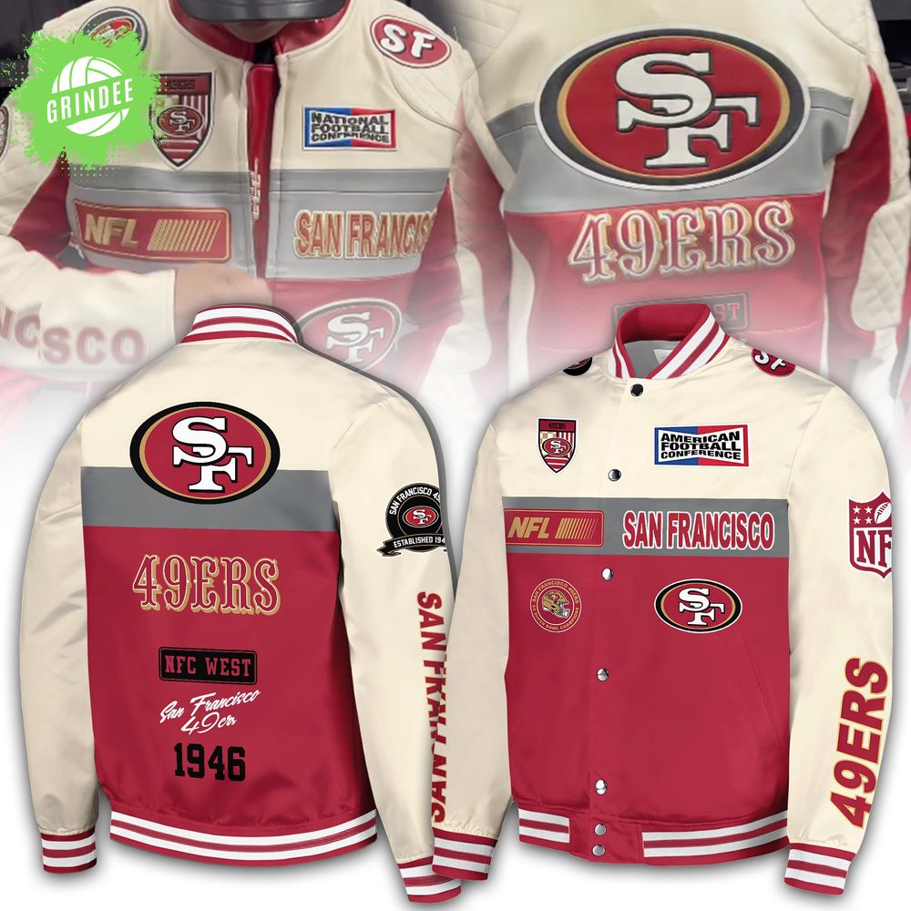 San Francisco 49ers 1946 NFC West Special Bomber Jacket – Eggshell-Red San Francisco 49ers 1946 NFC West Special Bomber Jacket – Eggshell-Red
