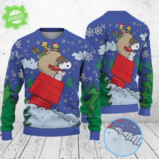 Snoopy & Woodstock In Red Baron Gear Christmas Knitted Sweater