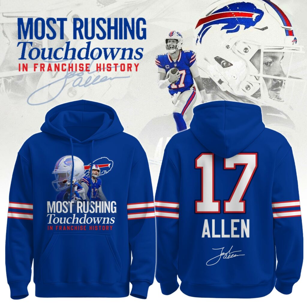 Allen #17 Most Rushing Touchdowns in Franchise History Hoodie Allen #17 Most Rushing Touchdowns in Franchise History Hoodie