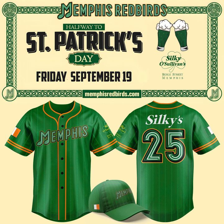Limited Edition Memphis Redbirds ST.Patrick's Day Jersey 2025 Limited Edition Memphis Redbirds ST.Patrick's Day Jersey 2025