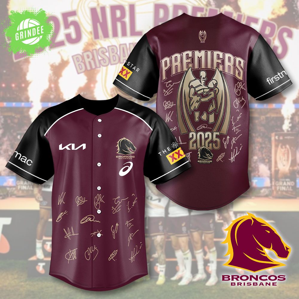 Brisbane Broncos 2025 NRL Premiers Baseball Jersey Brisbane Broncos 2025 NRL Premiers Baseball Jersey
