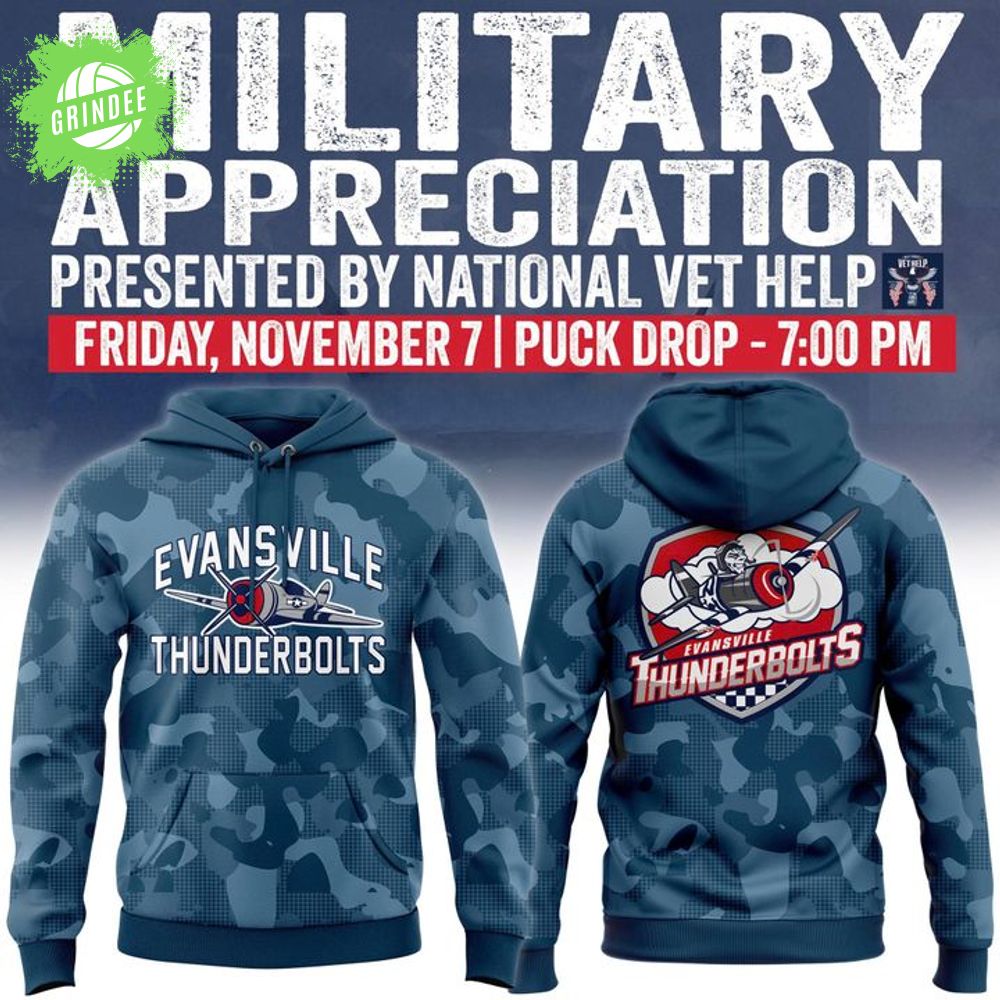 Evansville Thunderbolts ''Military Night '' Hoodie 2025 Evansville Thunderbolts ''Military Night '' Hoodie 2025