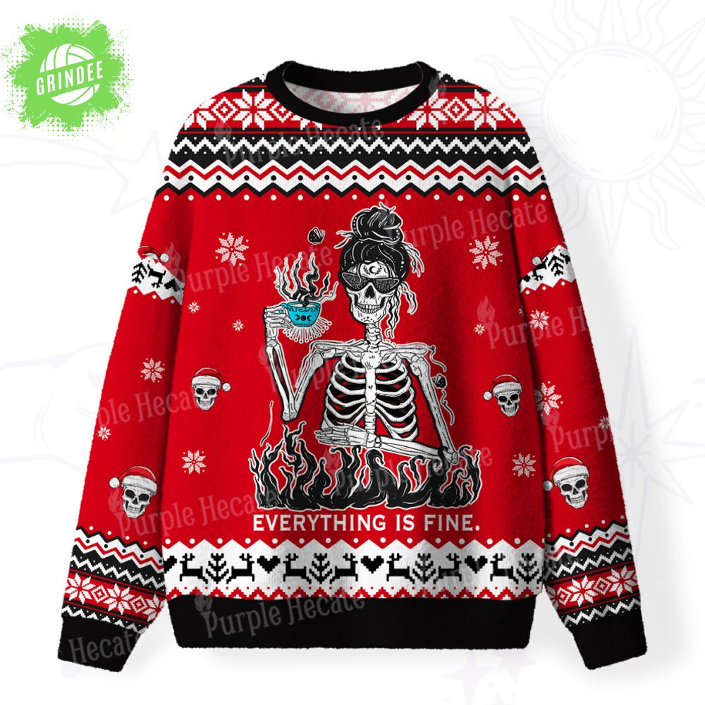 Everything Is Fine Fuzzy Ugly Christmas Sweat Everything Is Fine Fuzzy Ugly Christmas Sweat
