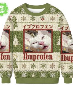 Green Ibuprofen Meme Cat Christmas Ugly Sweat