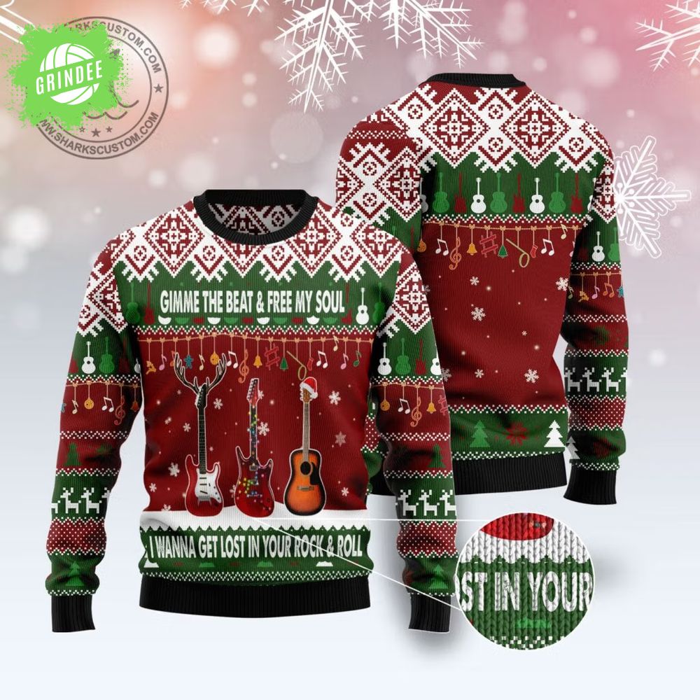 Guitar Gimme The Beat Ugly Christmas Sweater Guitar Gimme The Beat Ugly Christmas Sweater