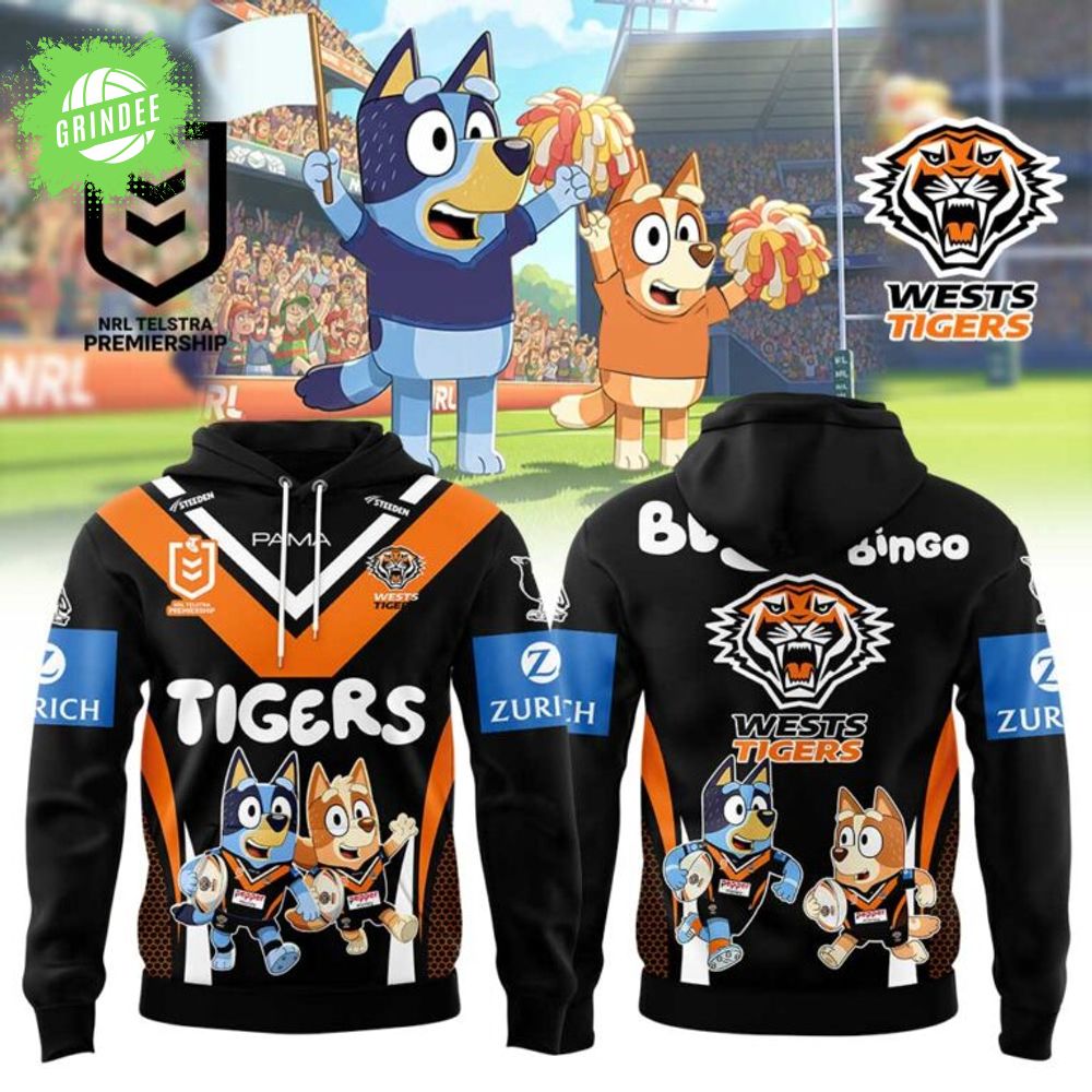 Limited Edition Wests Tigers Bluey and Bingo Hoodie Limited Edition Wests Tigers Bluey and Bingo Hoodie