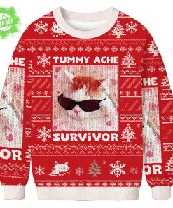Tummy Ache Survivor Funny Cat Meme Christmas Ugly Sweat