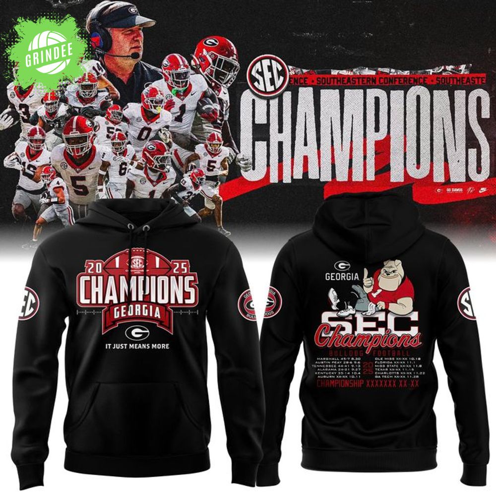 Black Georgia Bulldogs 2025 SEC Football Champions Locker Room Hoodie Black Georgia Bulldogs 2025 SEC Football Champions Locker Room Hoodie