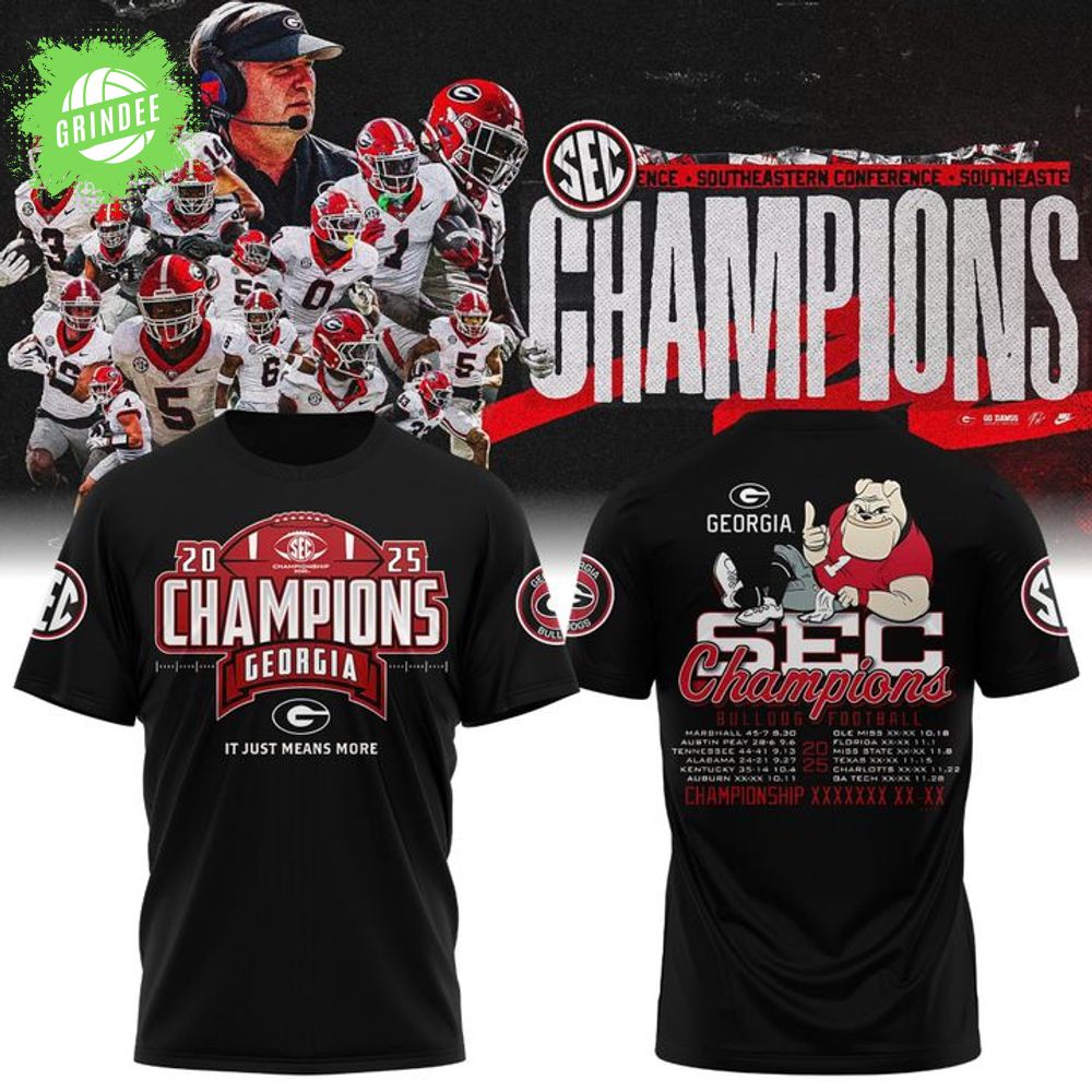 Black Georgia Bulldogs 2025 SEC Football Champions Locker Room T-Shirt Black Georgia Bulldogs 2025 SEC Football Champions Locker Room T-Shirt