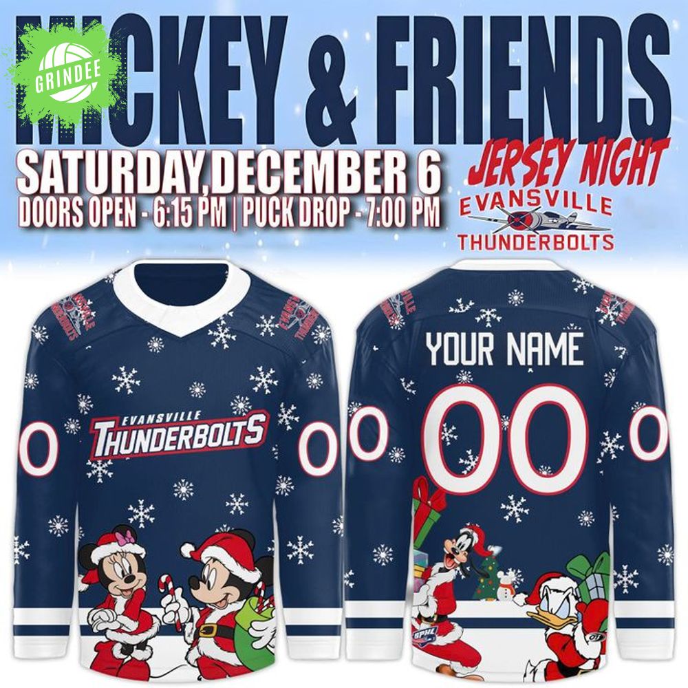 Evansville Thunderbolts x Mickey Merry Christmas 2025 Hockey Jersey Evansville Thunderbolts x Mickey Merry Christmas 2025 Hockey Jersey