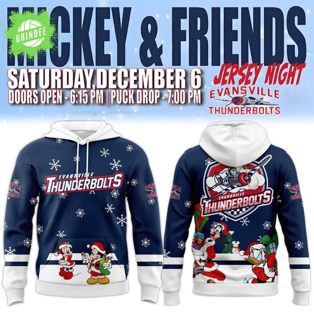 Evansville Thunderbolts x Mickey Merry Christmas 2025 Hoodie Evansville Thunderbolts x Mickey Merry Christmas 2025 Hoodie
