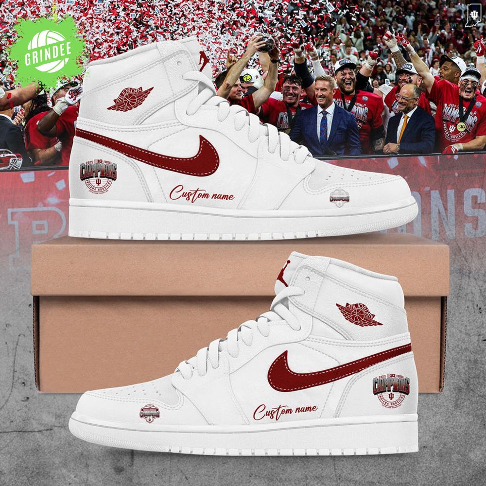 Indiana Hoosiers 2025 Big Ten Football Champions Custom Name White Shoes JD Indiana Hoosiers 2025 Big Ten Football Champions Custom Name White Shoes JD