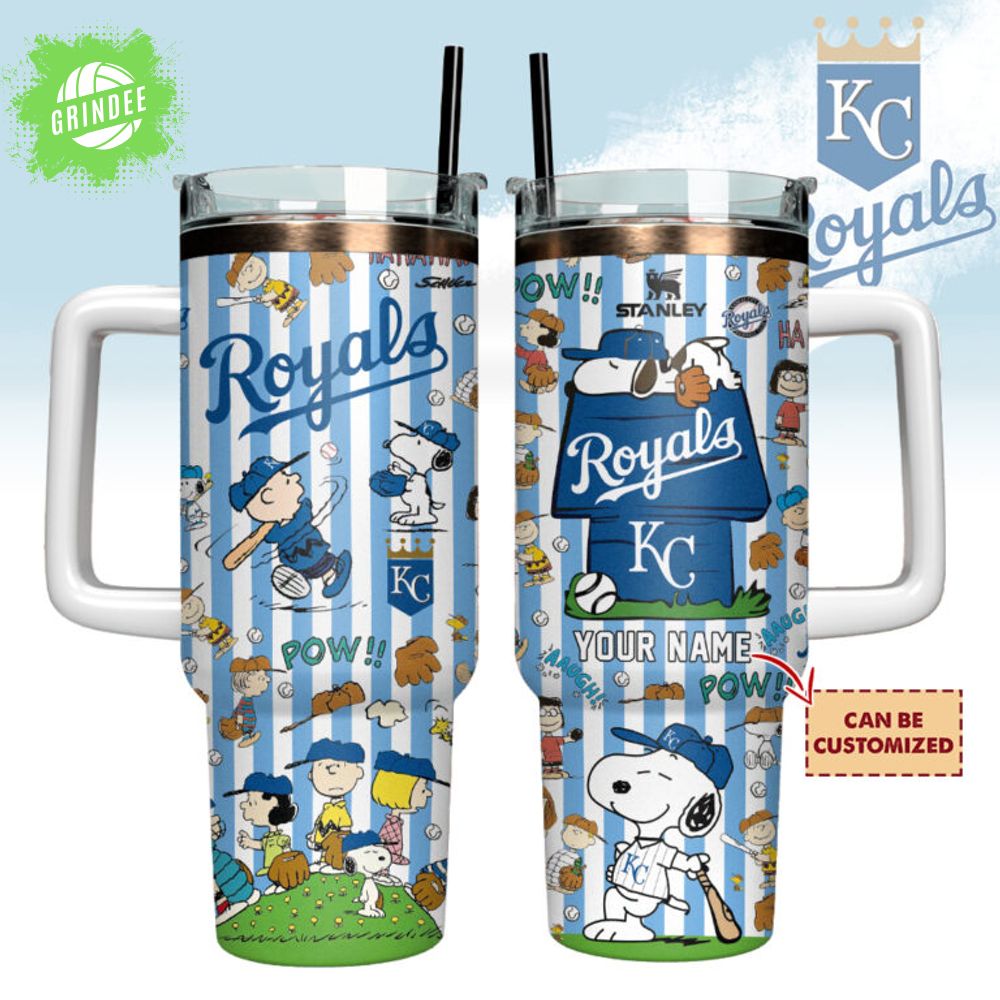 Kansas City Royals x Peanuts Custom Stanley Quencher 40oz Stainless Steel Tumbler With Handle Kansas City Royals x Peanuts Custom Stanley Quencher 40oz Stainless Steel Tumbler With Handle