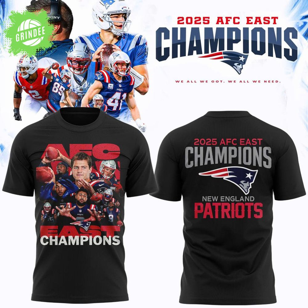 New England Patriots 2025 AFC East Champions Black T-Shirt Limited Edition New England Patriots 2025 AFC East Champions Black T-Shirt Limited Edition
