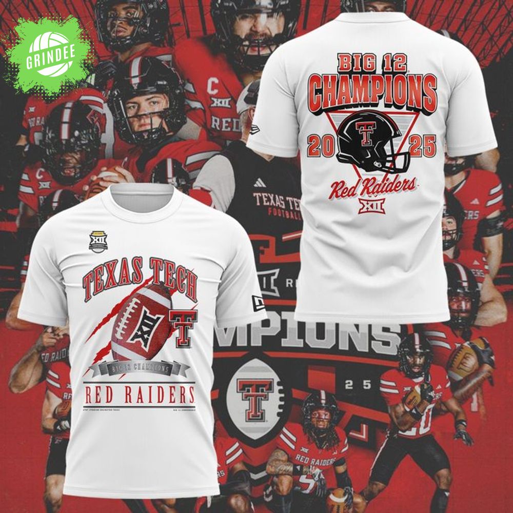 New Era White Texas Tech Red Raiders 2025 Big 12 Football Champions Locker Room T-Shirt New Era White Texas Tech Red Raiders 2025 Big 12 Football Champions Locker Room T-Shirt
