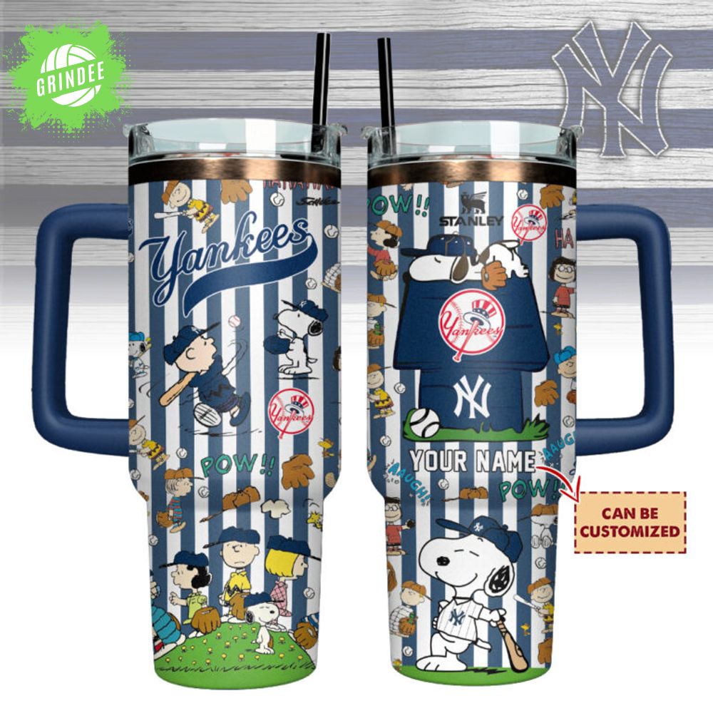 New York Yankees x Peanuts Custom Stanley Quencher 40oz Stainless Steel Tumbler With Handle New York Yankees x Peanuts Custom Stanley Quencher 40oz Stainless Steel Tumbler With Handle