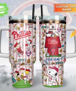Philadelphia Phillies x Peanuts Custom Stanley Quencher 40oz Stainless Steel Tumbler With Handle