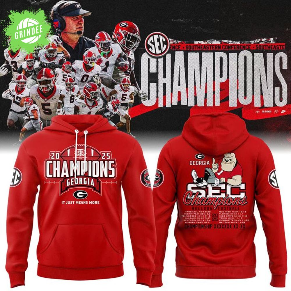 Red Georgia Bulldogs 2025 SEC Football Champions Locker Room Hoodie Red Georgia Bulldogs 2025 SEC Football Champions Locker Room Hoodie