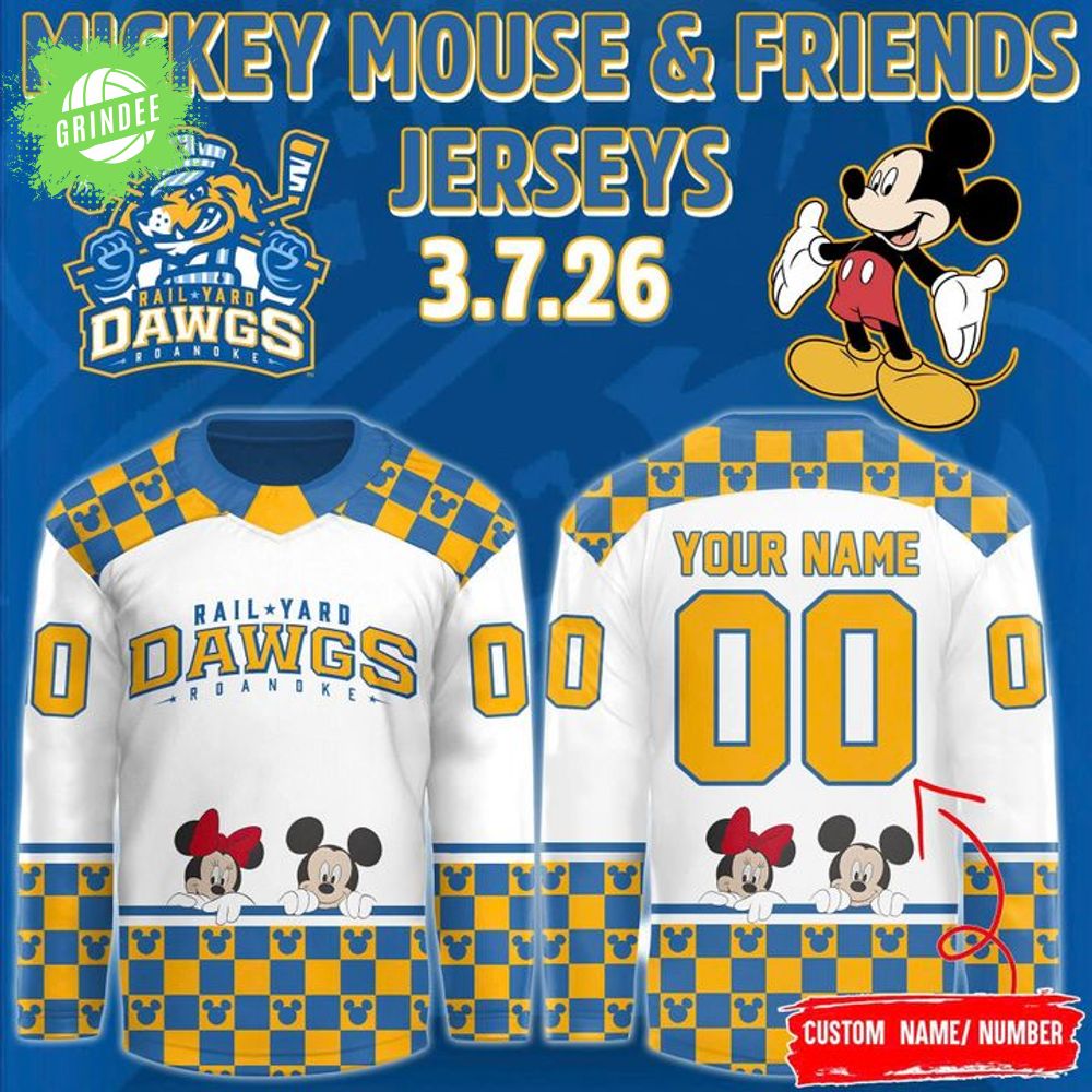 Roanoke Rail Yard Dawgs 2025 Mickey Mouse & Friends New Hockey Jersey Roanoke Rail Yard Dawgs 2025 Mickey Mouse & Friends New Hockey Jersey