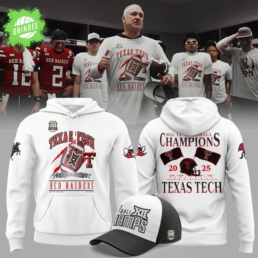 Texas Tech Football Big 12 Football Champions Hoodie 2025 - White Texas Tech Football Big 12 Football Champions Hoodie 2025 - White