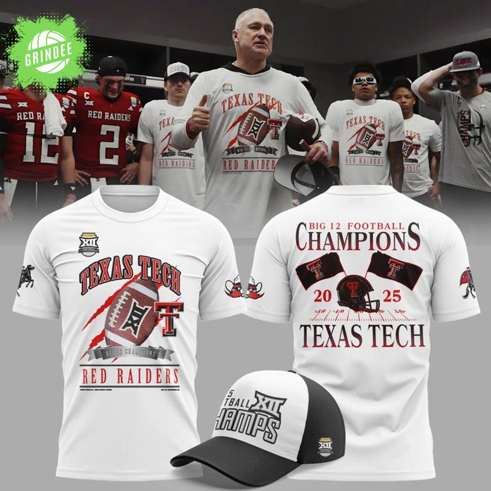 Texas Tech Football Big 12 Football Champions T-shirt 2025 - White Texas Tech Football Big 12 Football Champions T-shirt 2025 - White