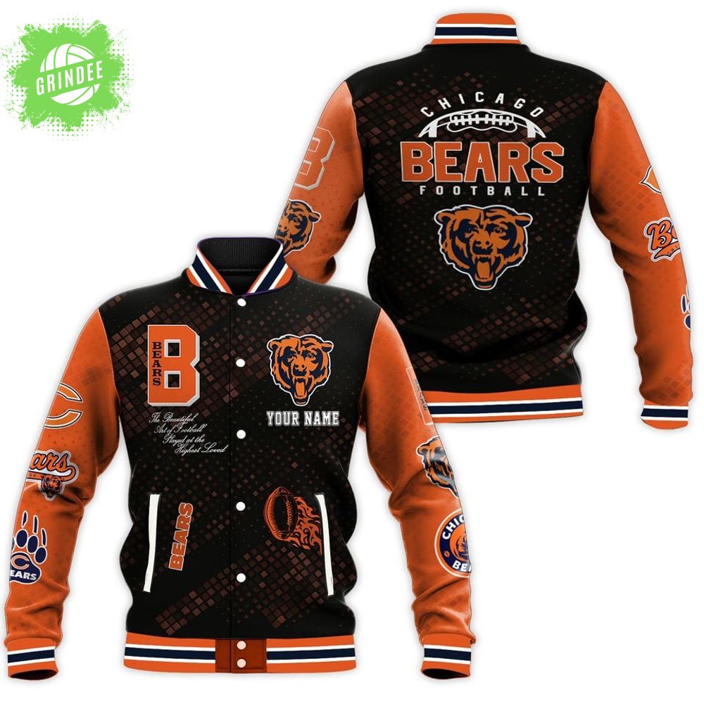 Customize Your Name With Chicago Bears Button Down Baseball Jacket Customize Your Name With Chicago Bears Button Down Baseball Jacket